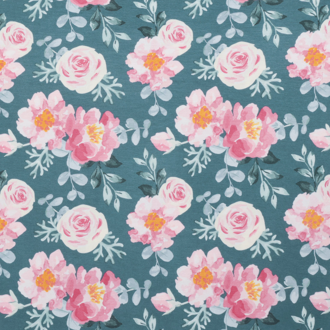 Rayon - Jersey - Roses - Green Pink