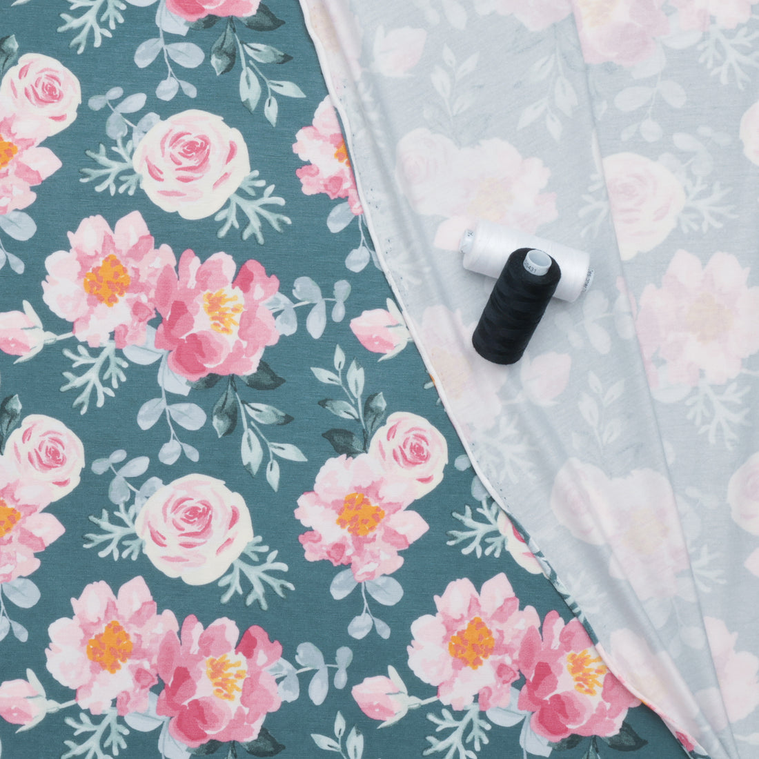 Rayon - Jersey - Roses - Green Pink