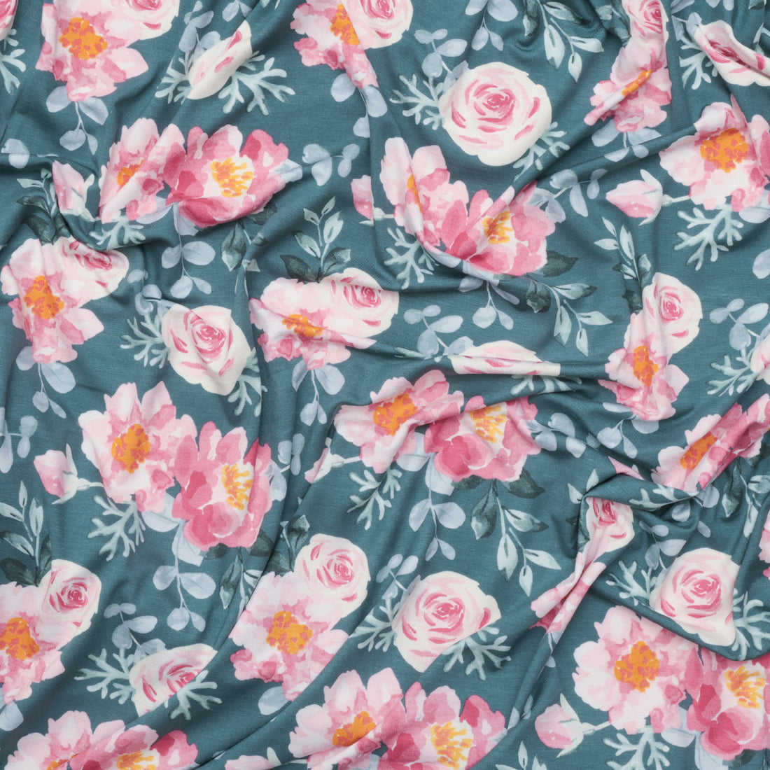Rayon - Jersey - Roses - Green Pink