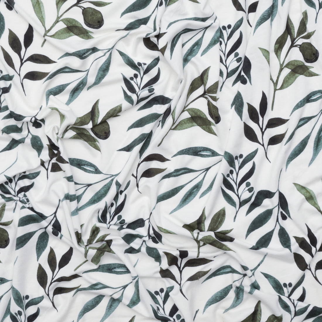 Rayon - Jersey - Olive Leaves - Ivory Green