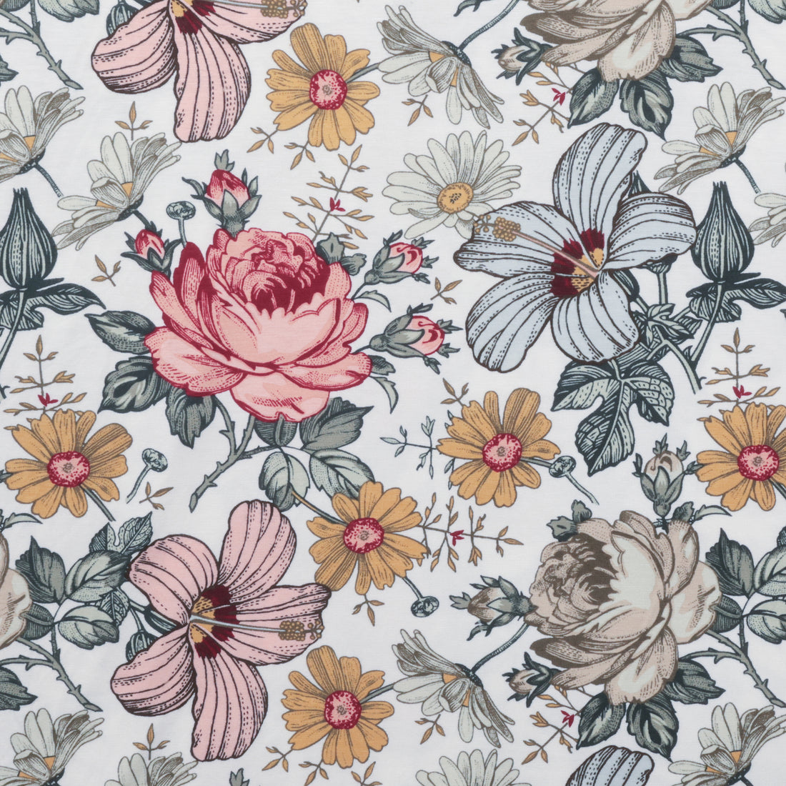 Rayon - Jersey - Floral - Off White Multi