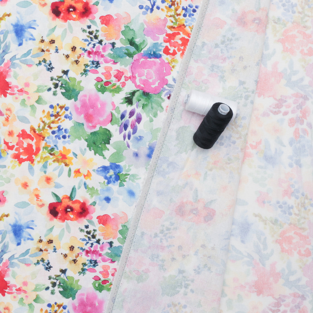 Linen Slub - Digital Print - White Pink Blue