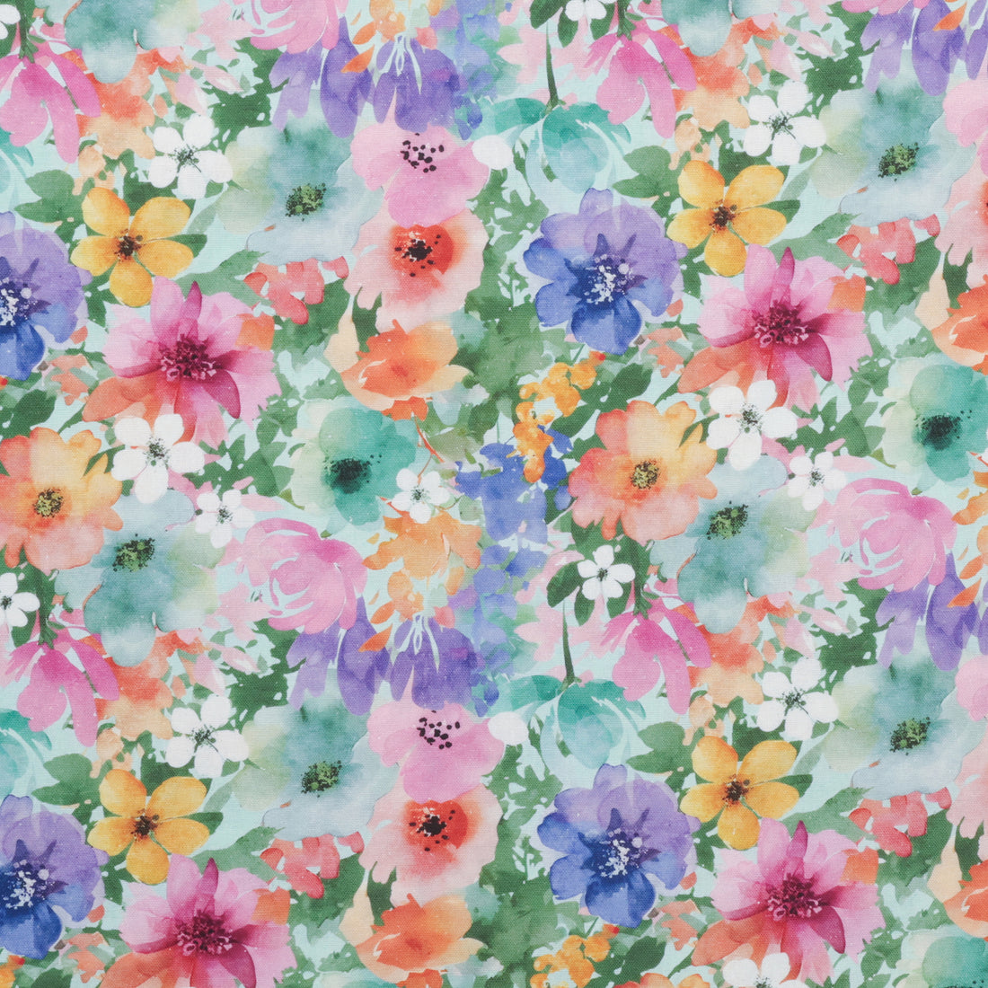 Linen Slub - Digital Print - Green Pink Orange