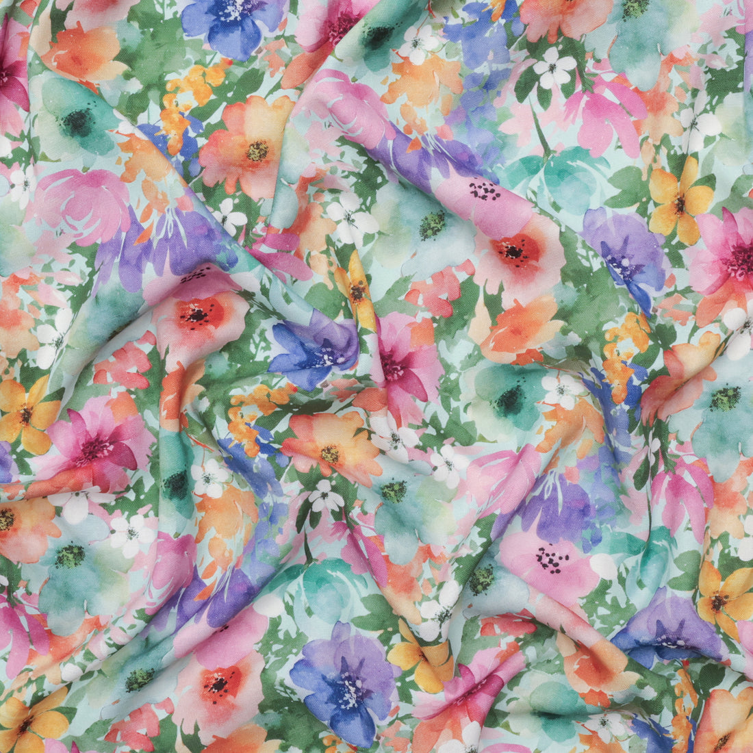Linen Slub - Digital Print - Green Pink Orange