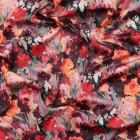 Cotton - Stretch Sateen - Digital Print - Floral Field - Coral Red