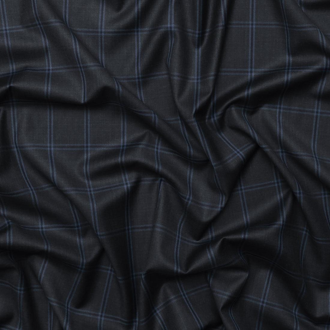 Wool Cashmere - Suiting - Plaid -  Charcoal Navy