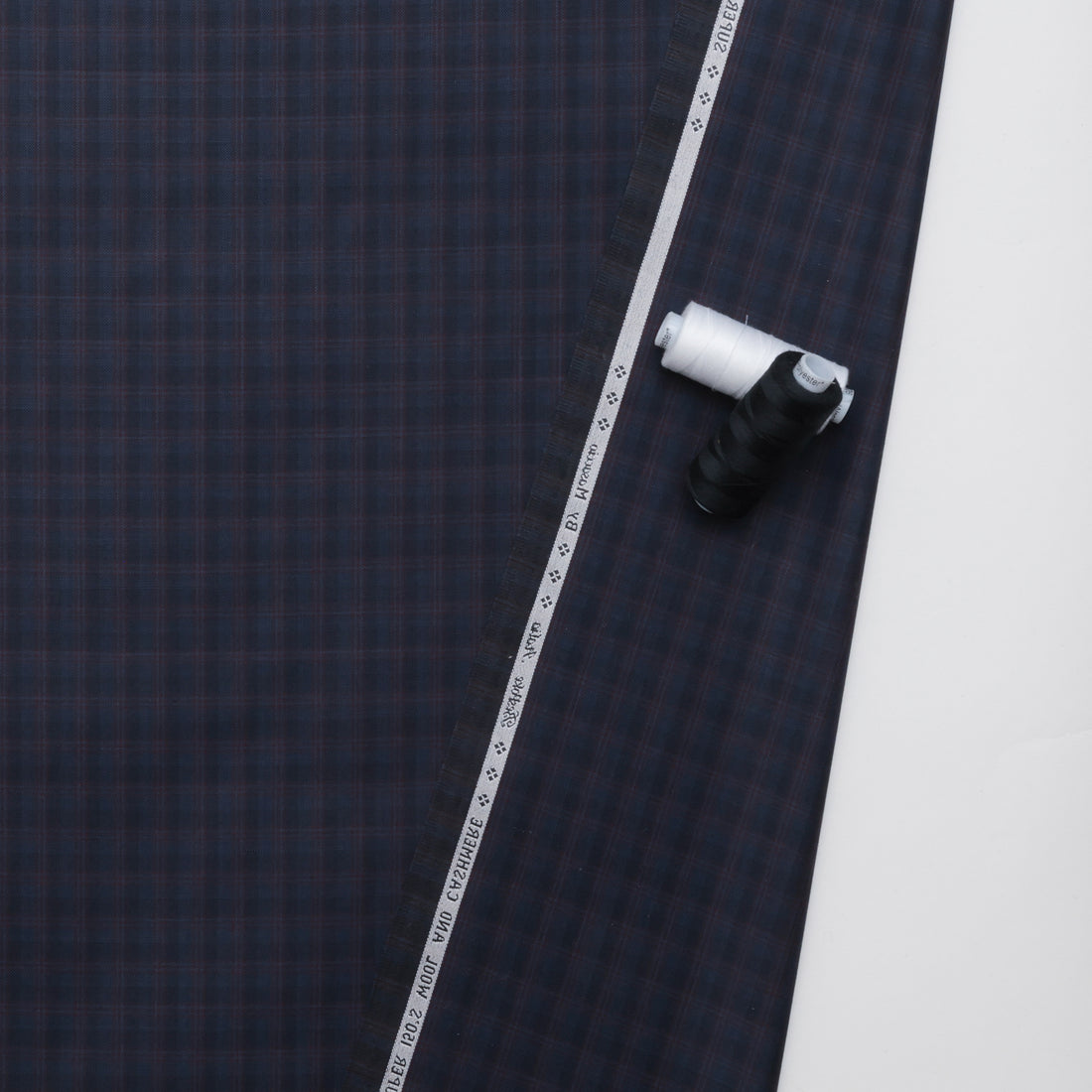Wool Cashmere - Suiting - Plaid - Navy Burgundy
