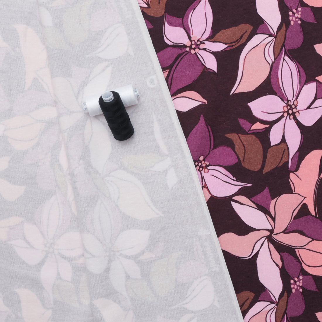 Poppy Fabrics - Cotton - Fleece Print - Digital Flowers - Burgundy