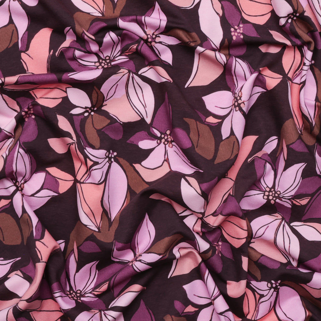 Poppy Fabrics - Cotton - Fleece Print - Digital Flowers - Burgundy