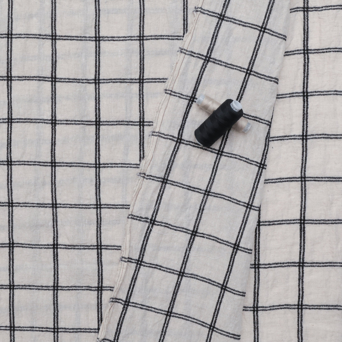 Linen Blend - Melange Yarn-Dyed - Check - Oatmeal Black