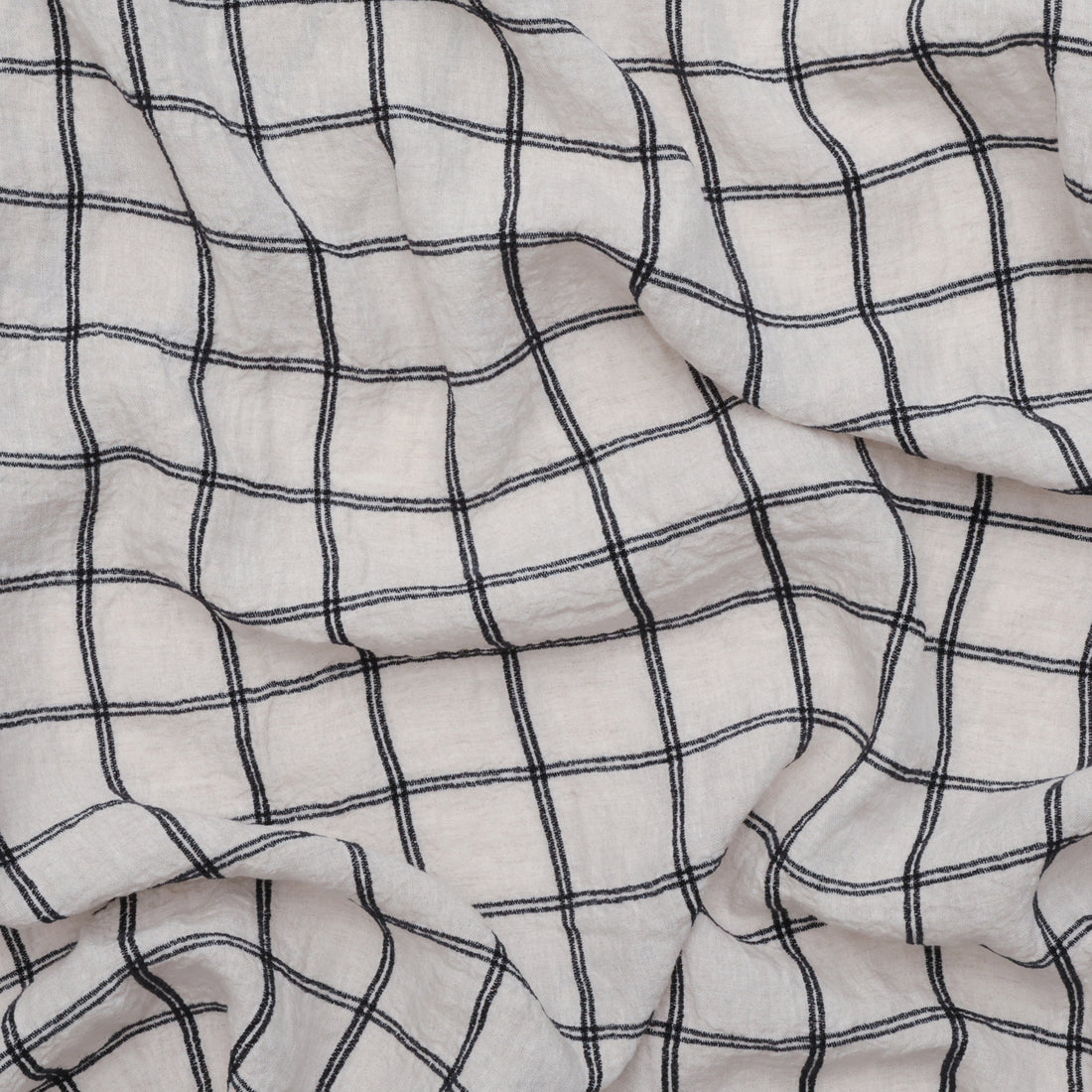 Linen Blend - Melange Yarn-Dyed - Check - Oatmeal Black