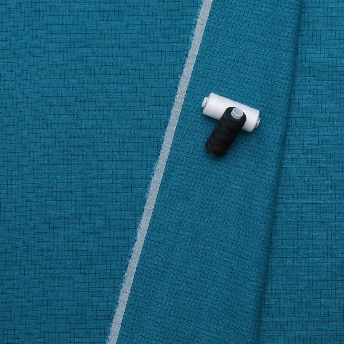 Linen Blend - Utopia - Check - Ocean Navy
