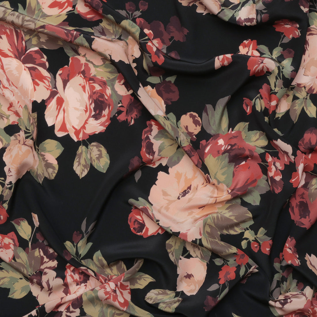 Silk - Designer Print - Floral - Black Blush