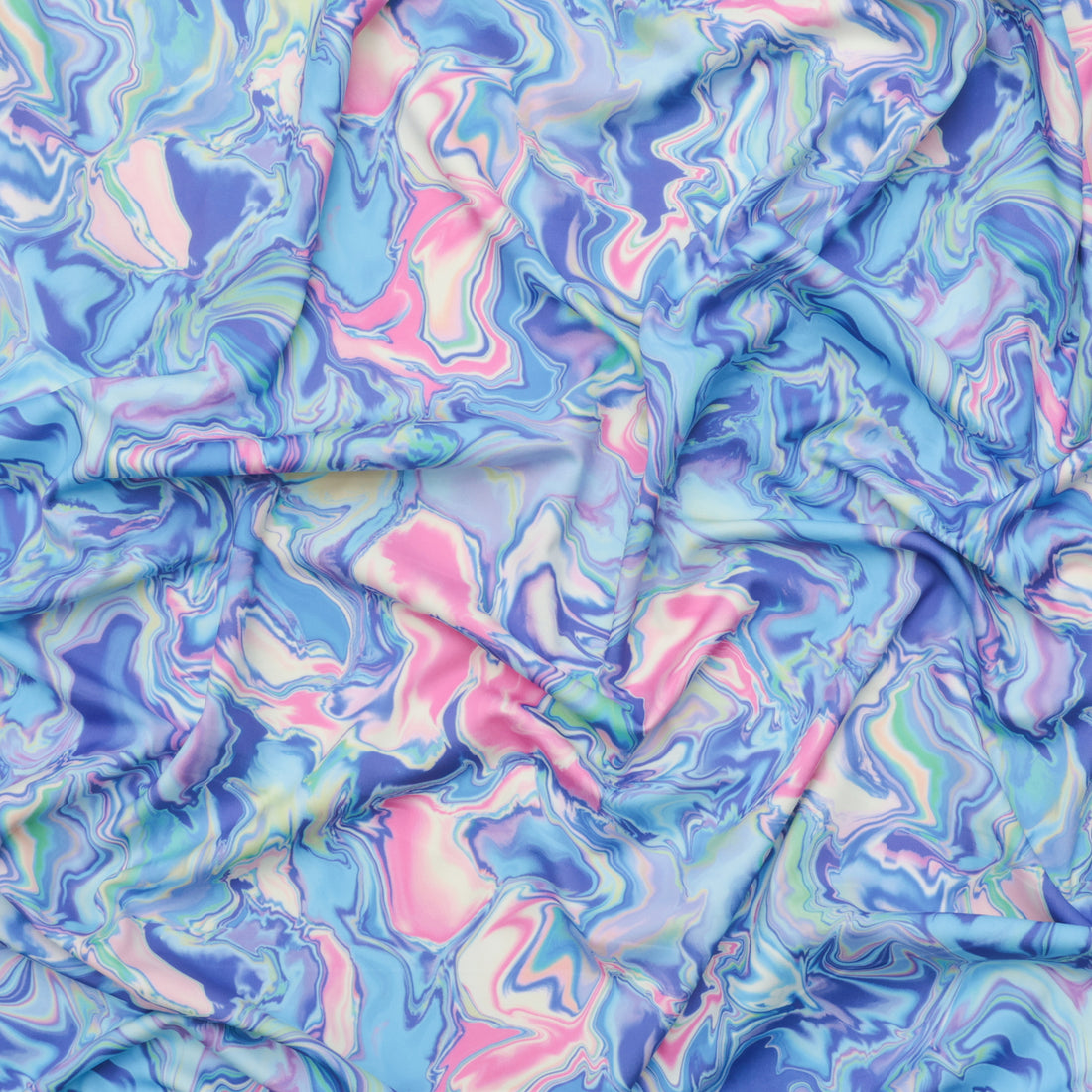 Poly Nylon - Knit - Designer Print - Neon Marble - Blue