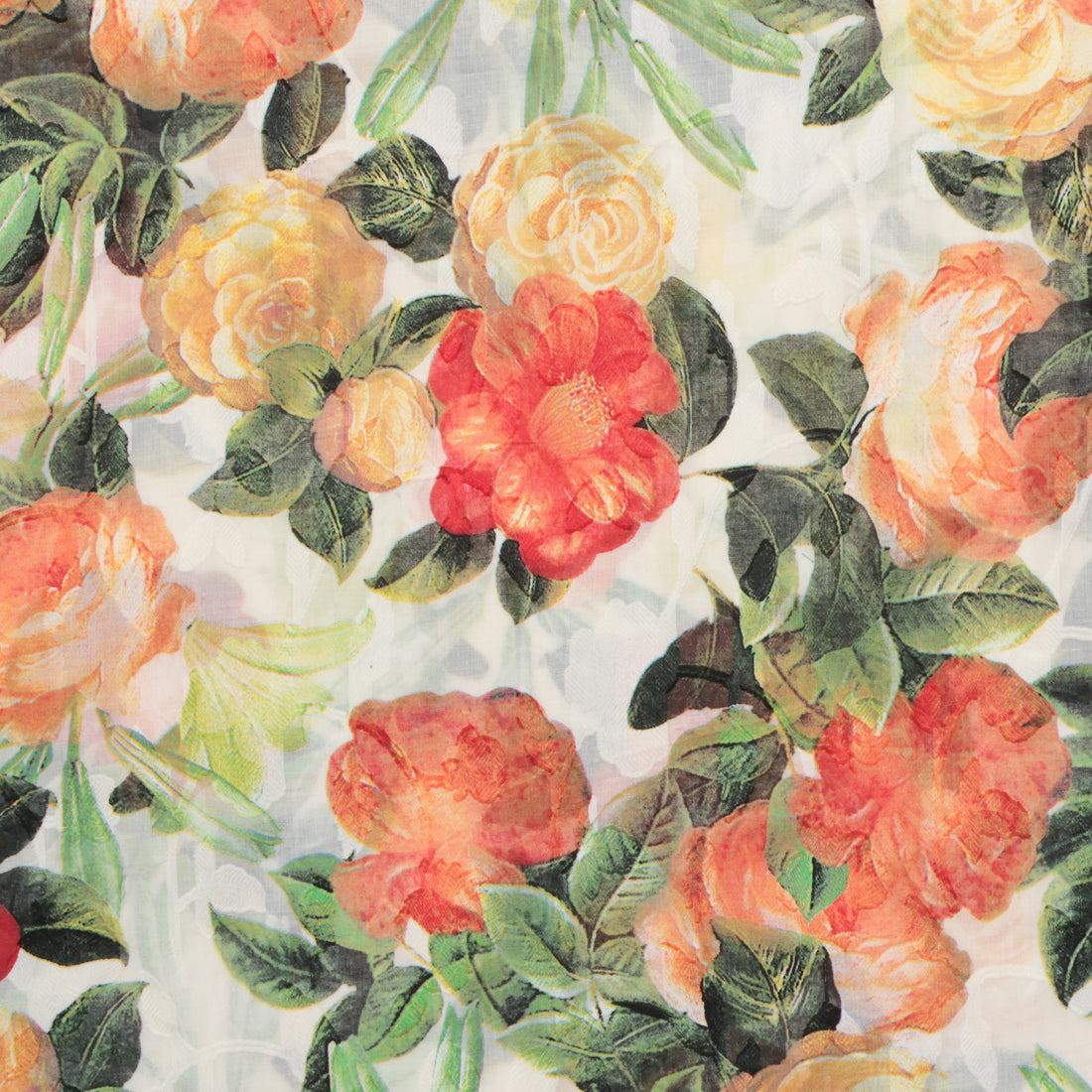 Cotton - Designer Print - Floral - Orange Green