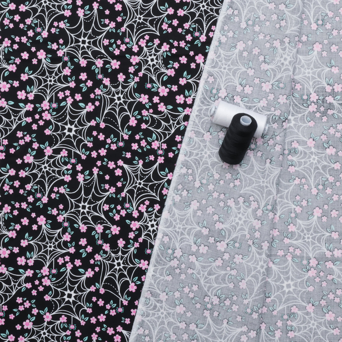 KP Creates - Cotton - Ghostly Garden - Web & Bloom - Black
