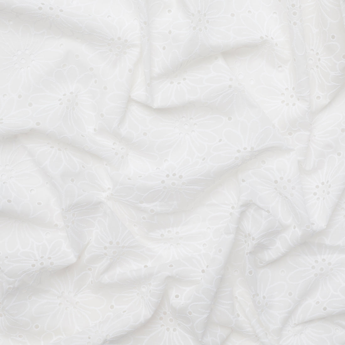 Cotton - Floral Printed Embroidery - White