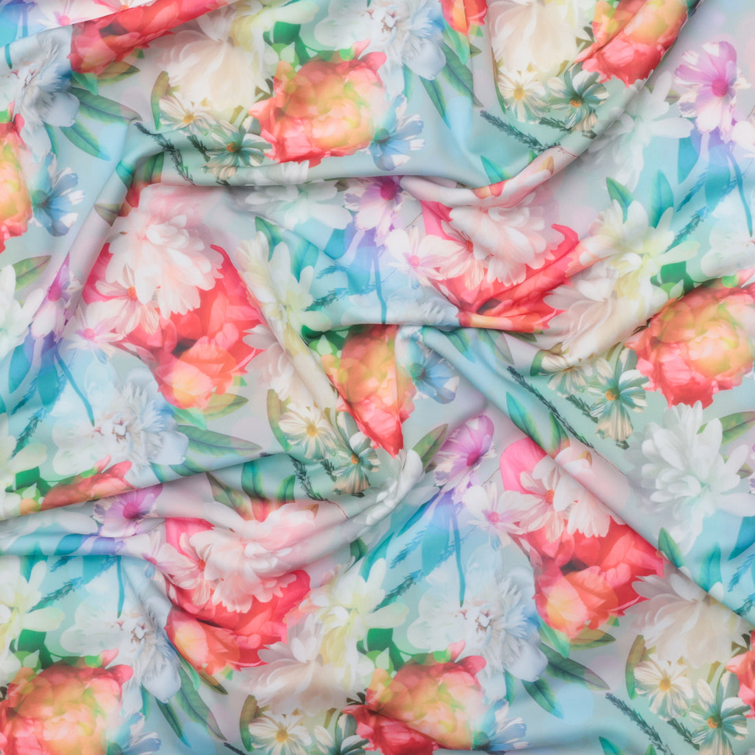 Poly Blend - Nautica - Swimwear Print - Blue Orange Rose