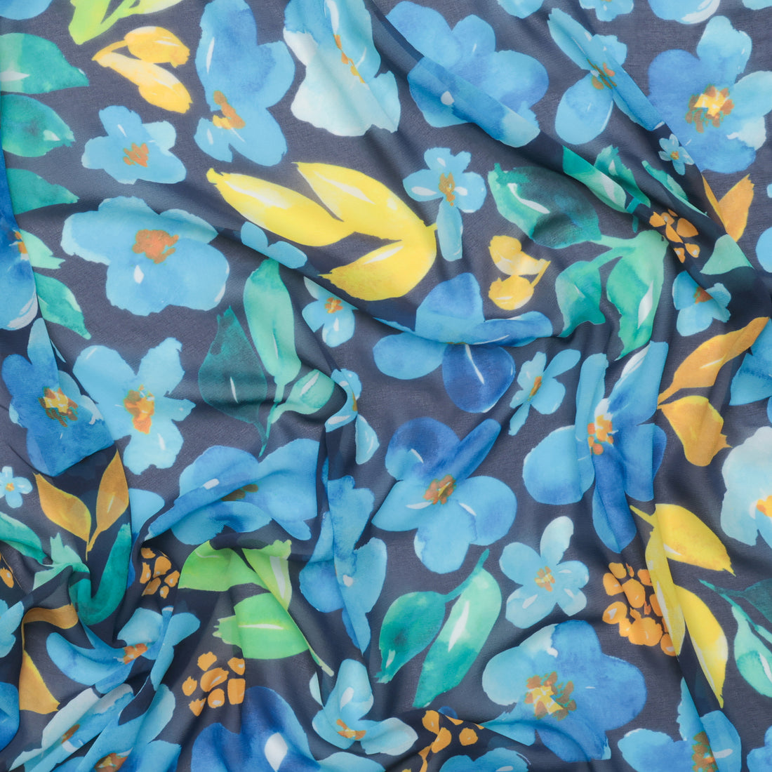 Poly - Chiffon - Digital Print - Navy Aqua