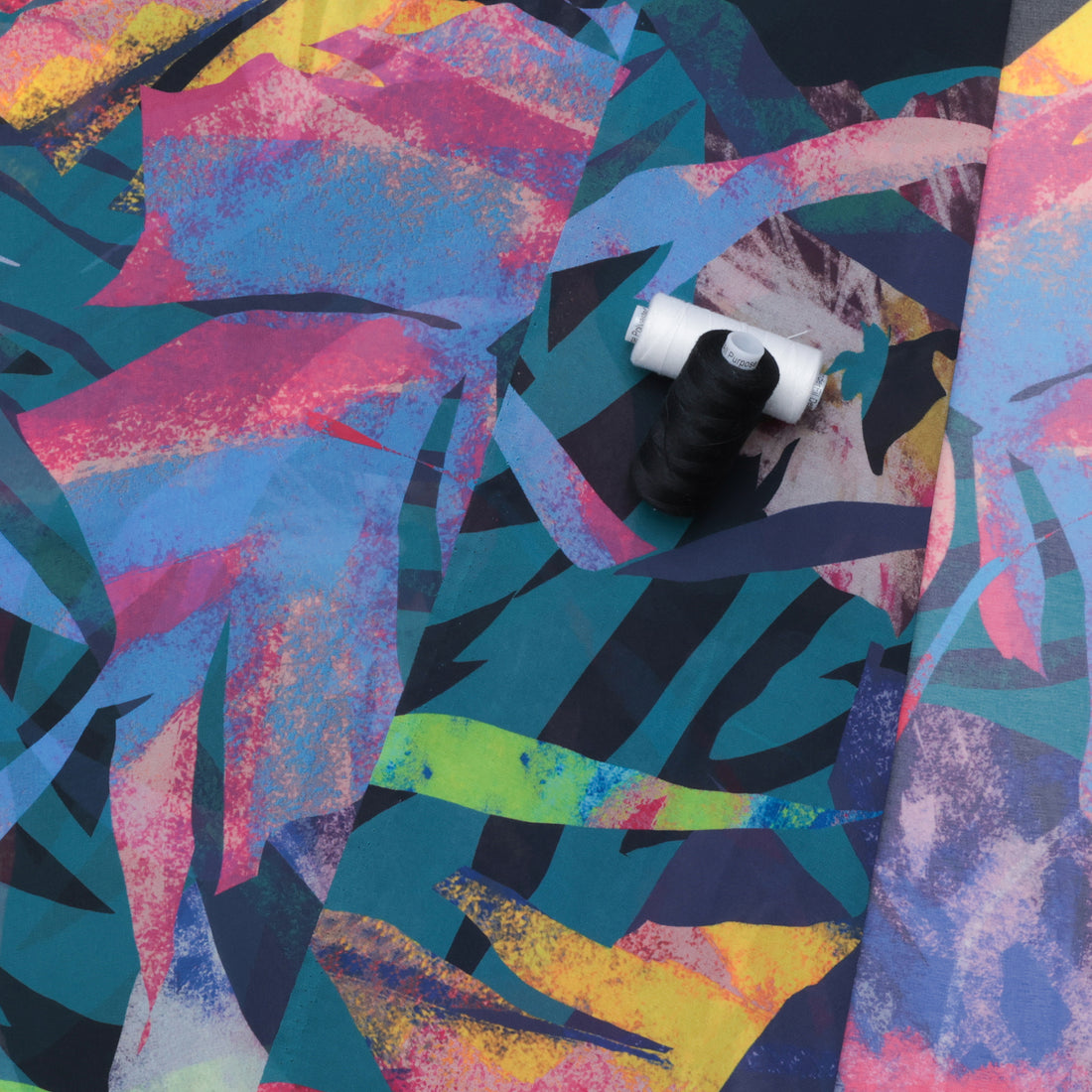 Poly - Chiffon - Digital Print - Navy Teal