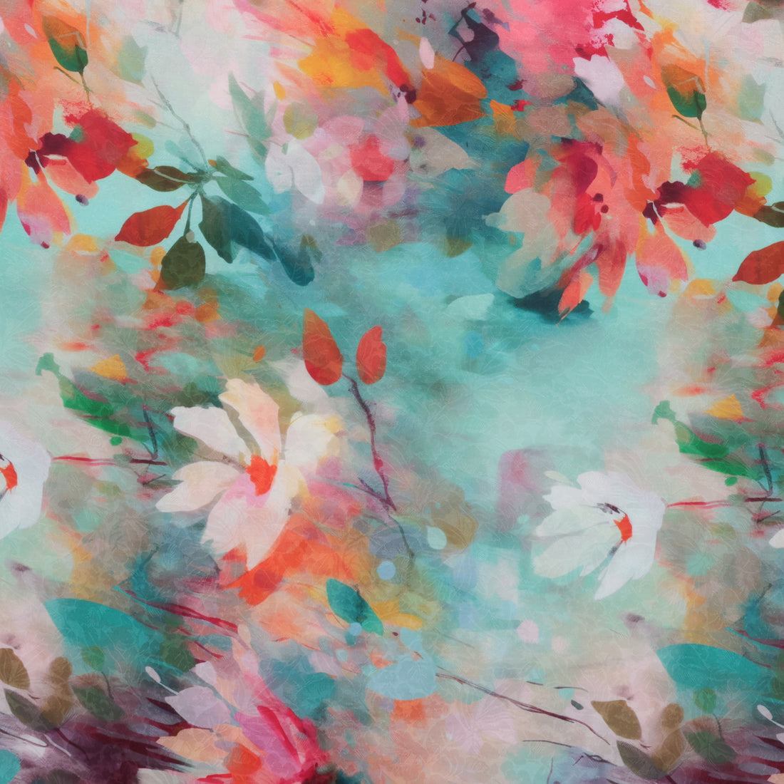 Silk Cotton - Digital Print - Teal Cherry