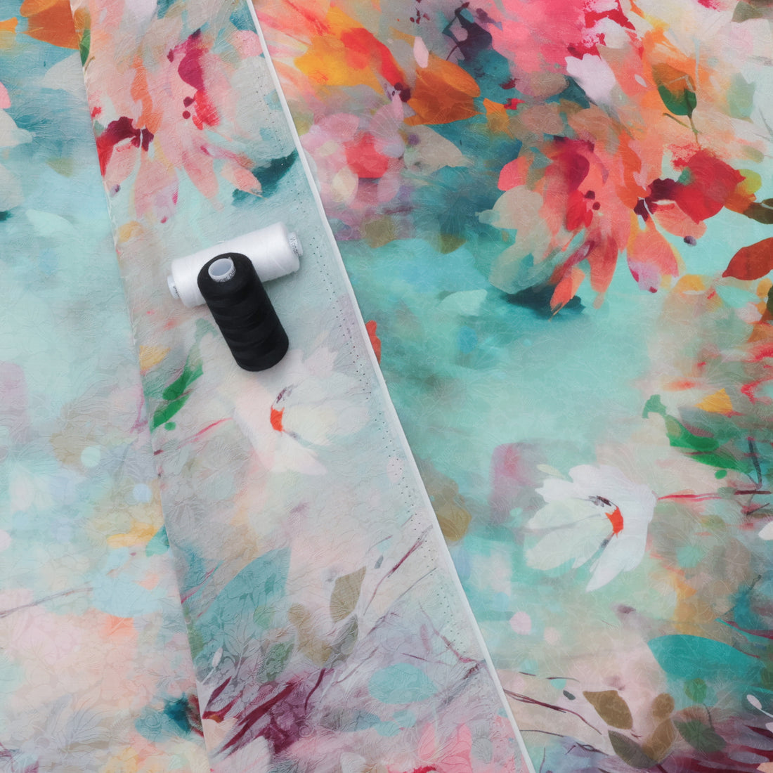 Silk Cotton - Digital Print - Teal Cherry