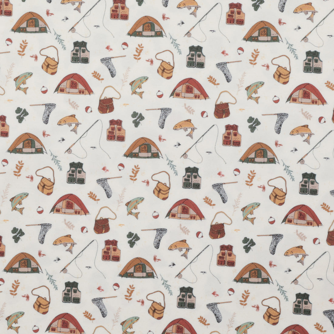Riley Blake - Flannel - Lets Wander - Gone Fishing - Cream