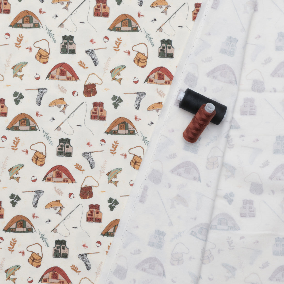 Riley Blake - Flannel - Lets Wander - Gone Fishing - Cream