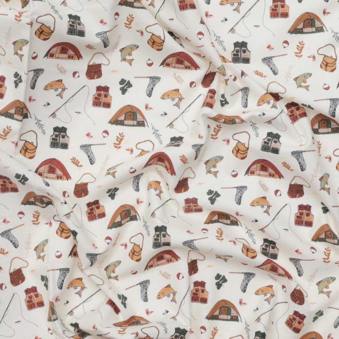 Riley Blake - Flannel - Lets Wander - Gone Fishing - Cream