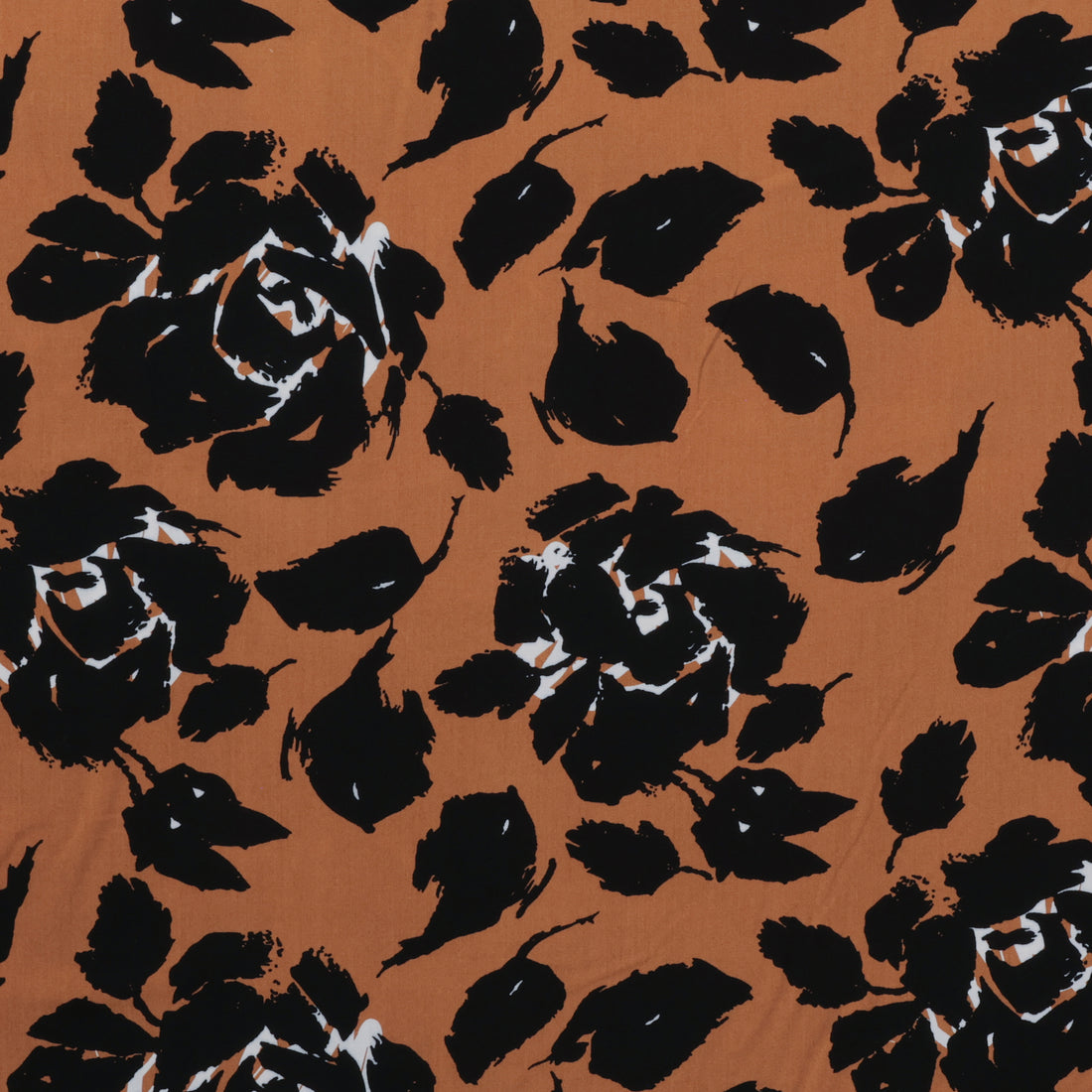 Rayon - Poplin Print - Roses - Gold Black