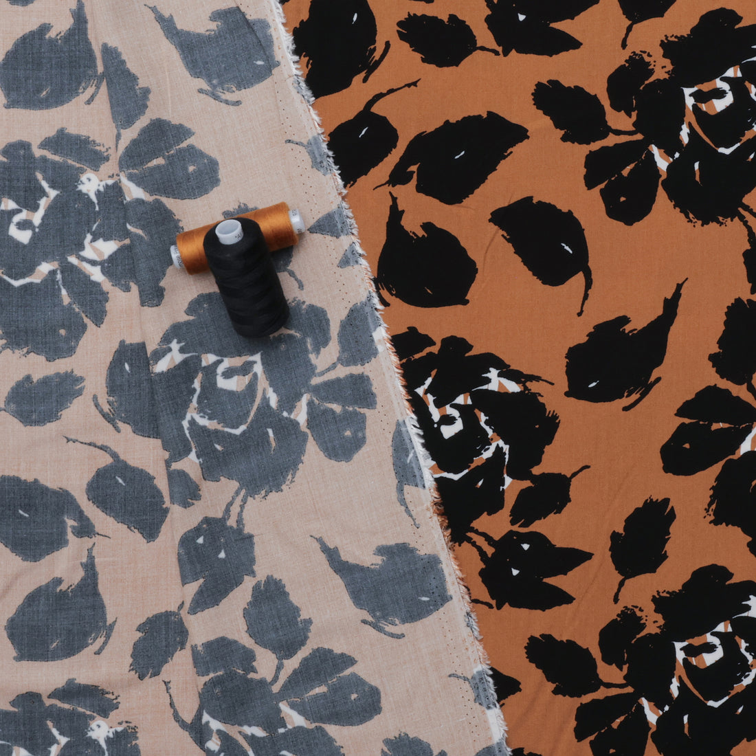 Rayon - Poplin Print - Roses - Gold Black