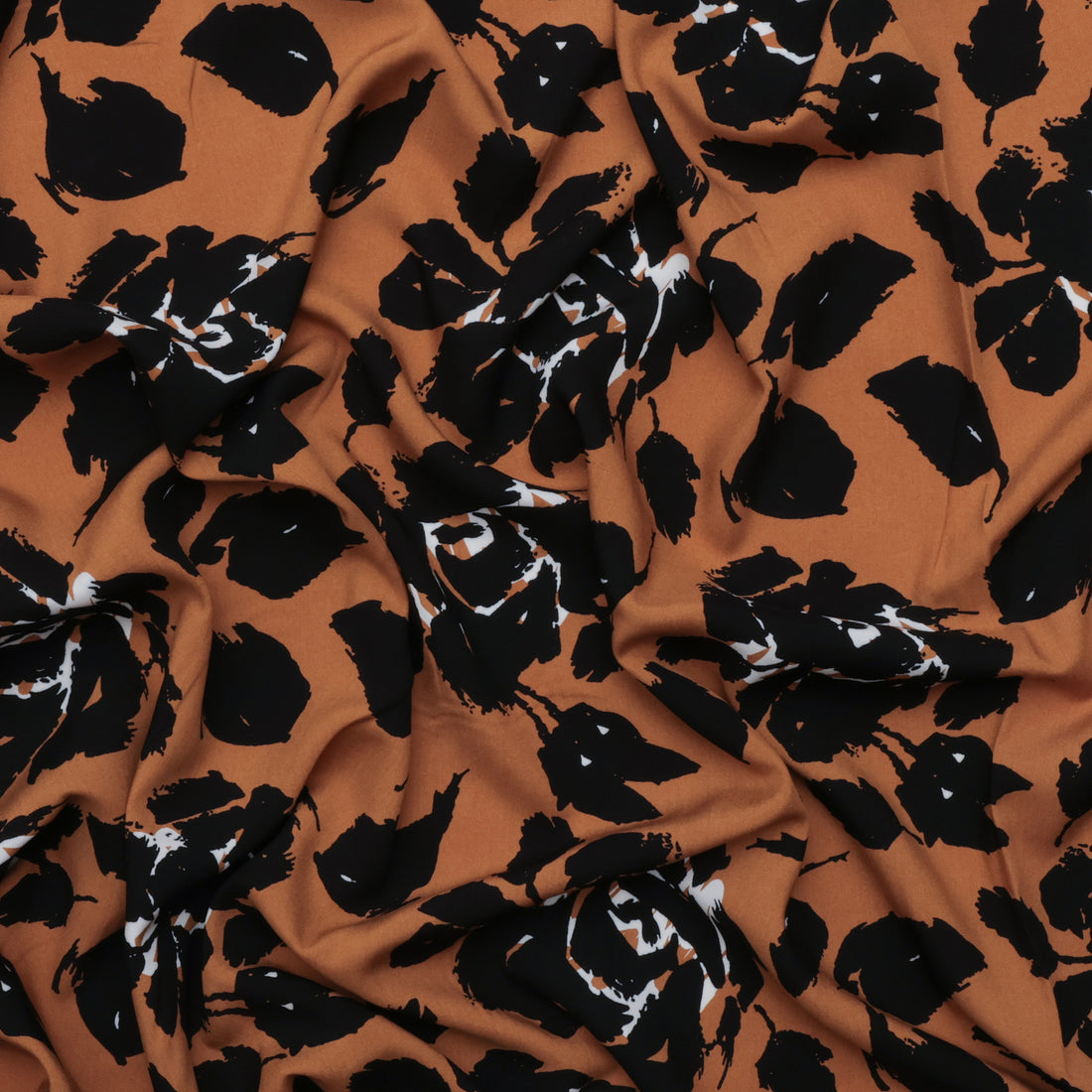 Rayon - Poplin Print - Roses - Gold Black