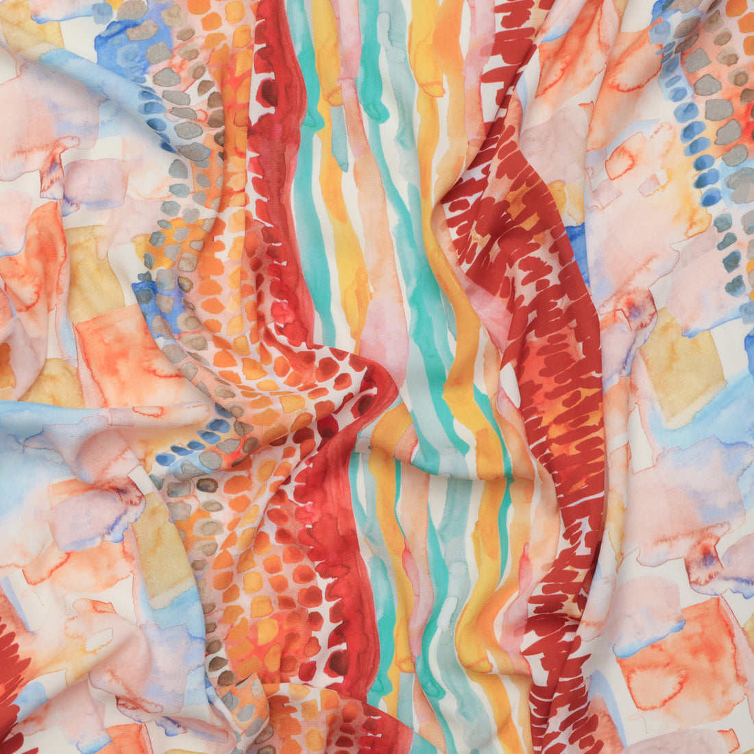 Viscose - Crepe - Digital Print - Watercolor - Coral