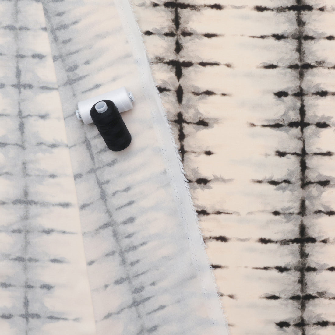 Viscose - Challis - Digital Print - Tiedye Stripe - Off White Black