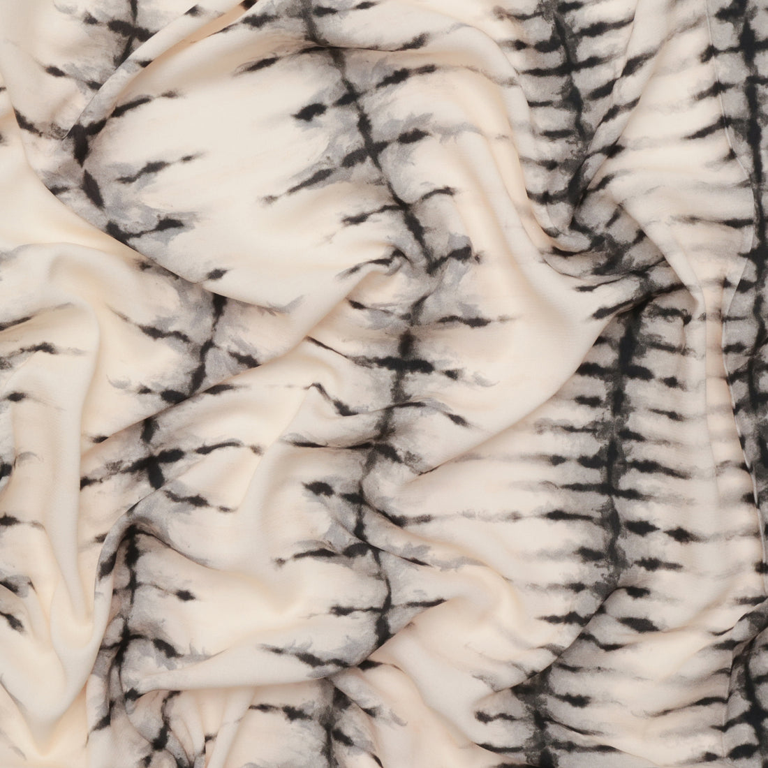 Viscose - Challis - Digital Print - Tiedye Stripe - Off White Black