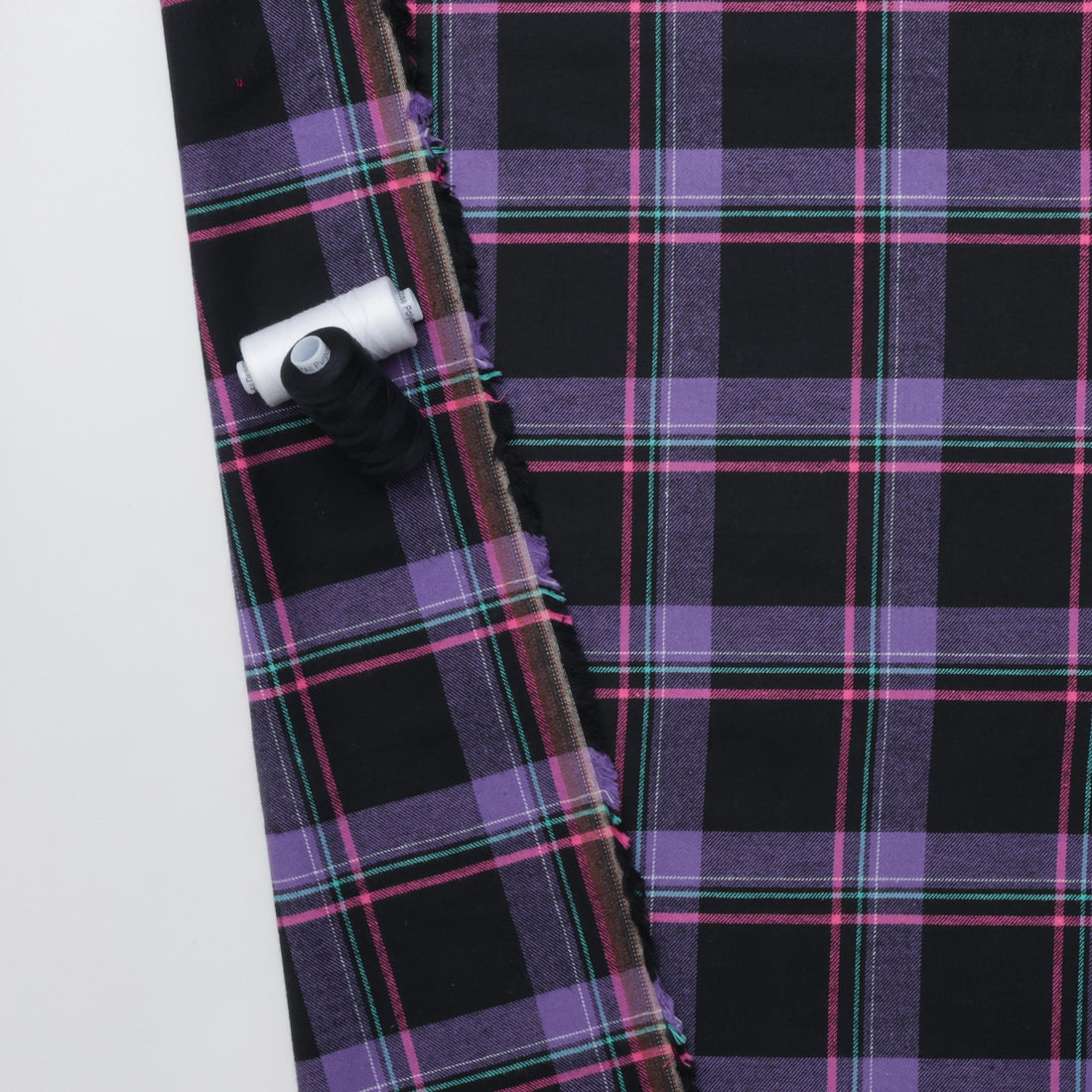 Cotton - Yard Dyed Plaid -  Purple Black