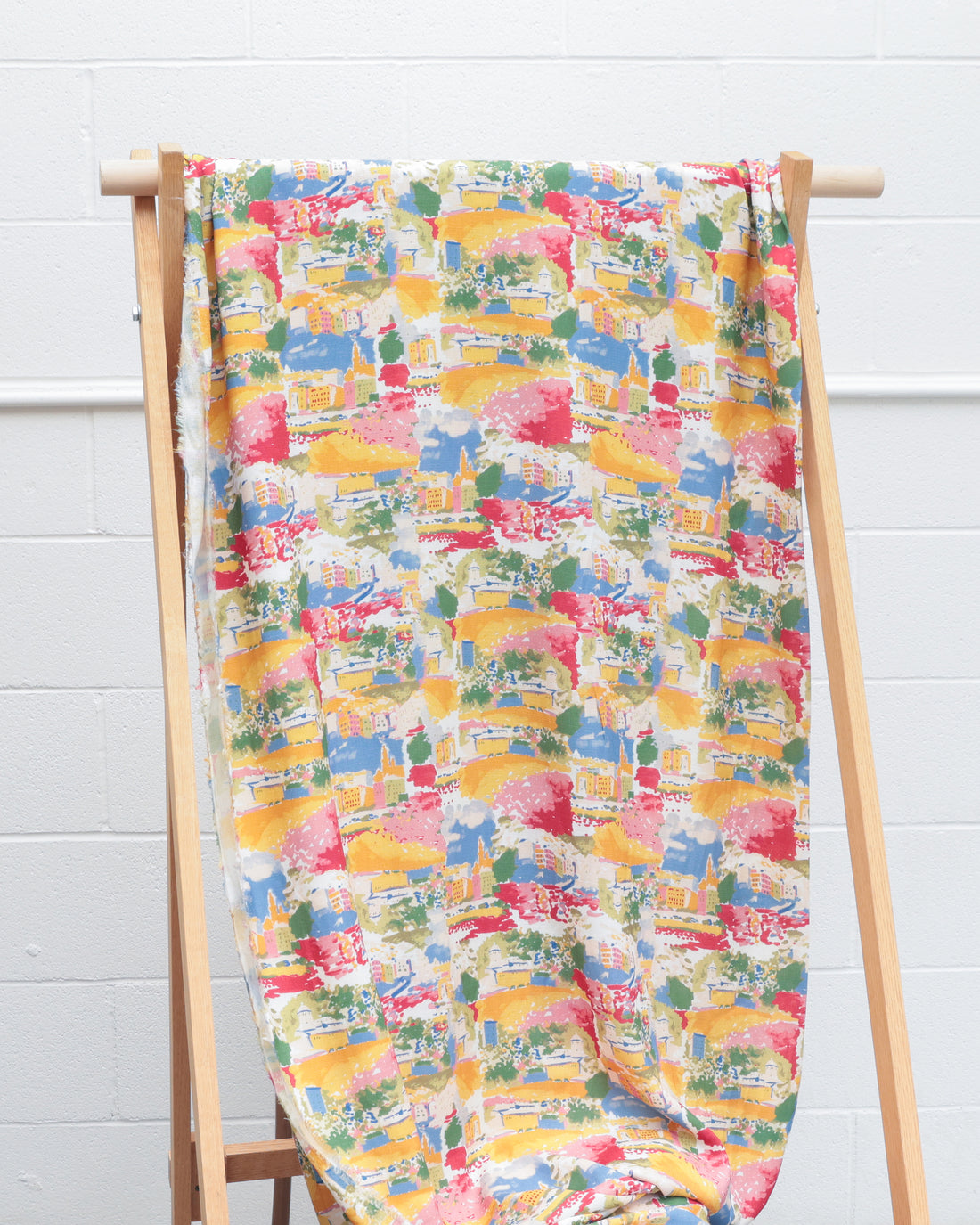 Rayon - Slub - Digital Print - Ivory Blue Gold
