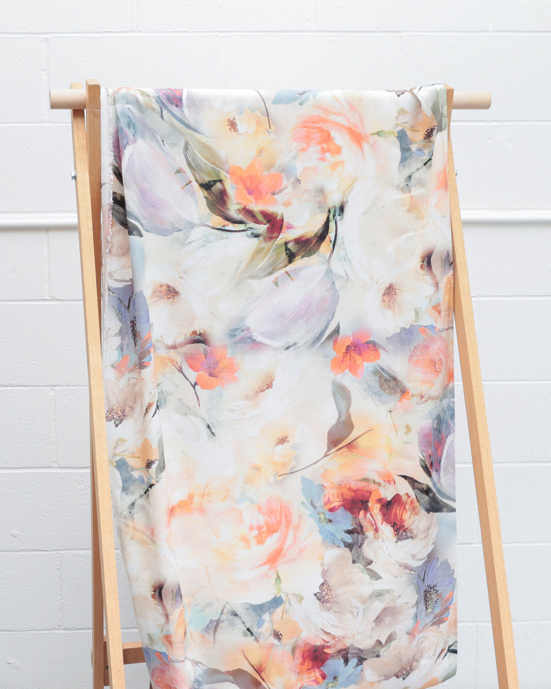 Rayon - Stretch Slub - Digital Print - White Tan Mult