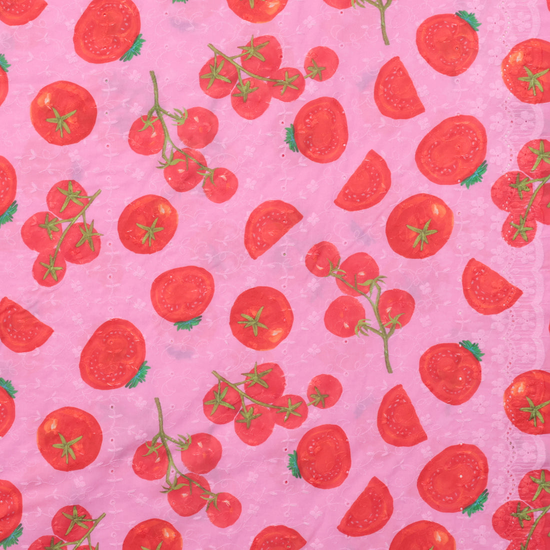 Cotton - Eyelet - Digital Print - Pink Tomato