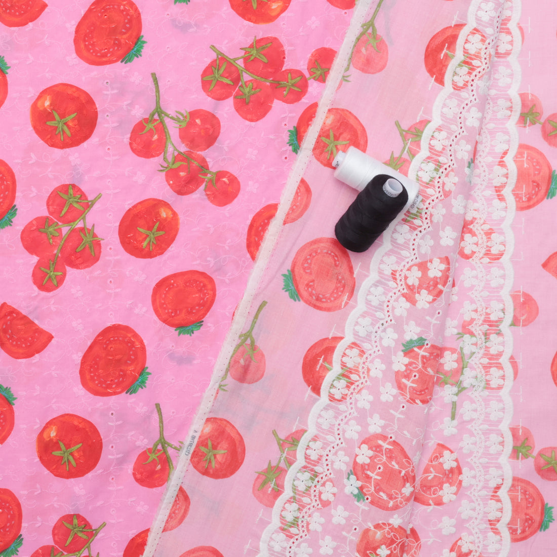Cotton - Eyelet - Digital Print - Pink Tomato