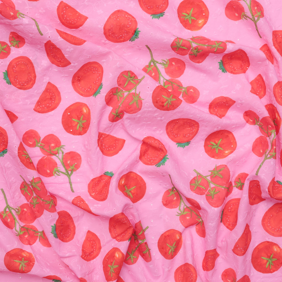 Cotton - Eyelet - Digital Print - Pink Tomato