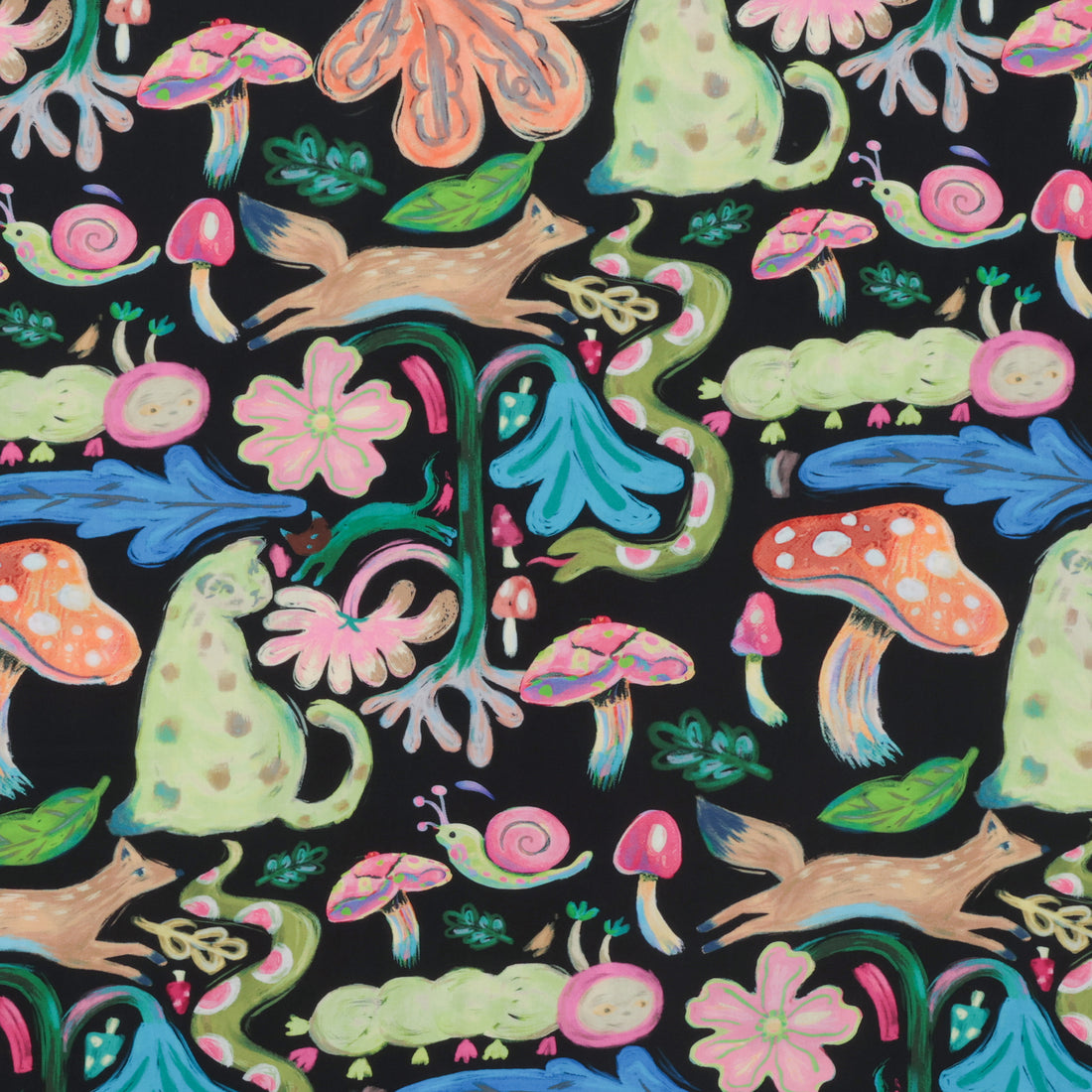 Rayon - Picasso Poplin - Digital Print - Black Lime