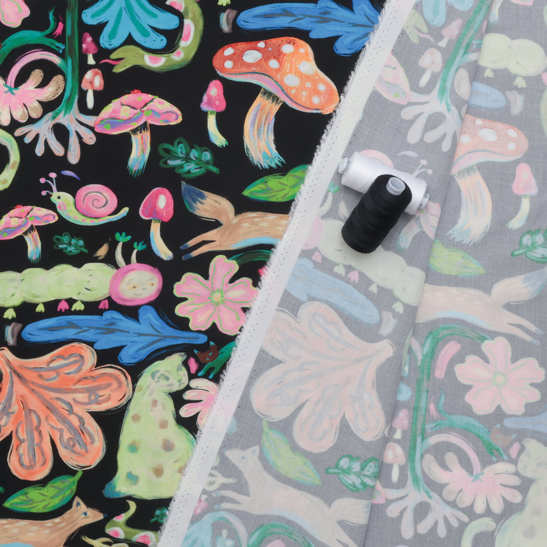 Rayon - Picasso Poplin - Digital Print - Black Lime