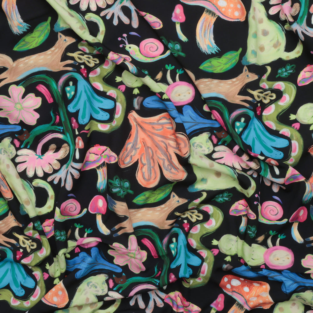 Rayon - Picasso Poplin - Digital Print - Black Lime