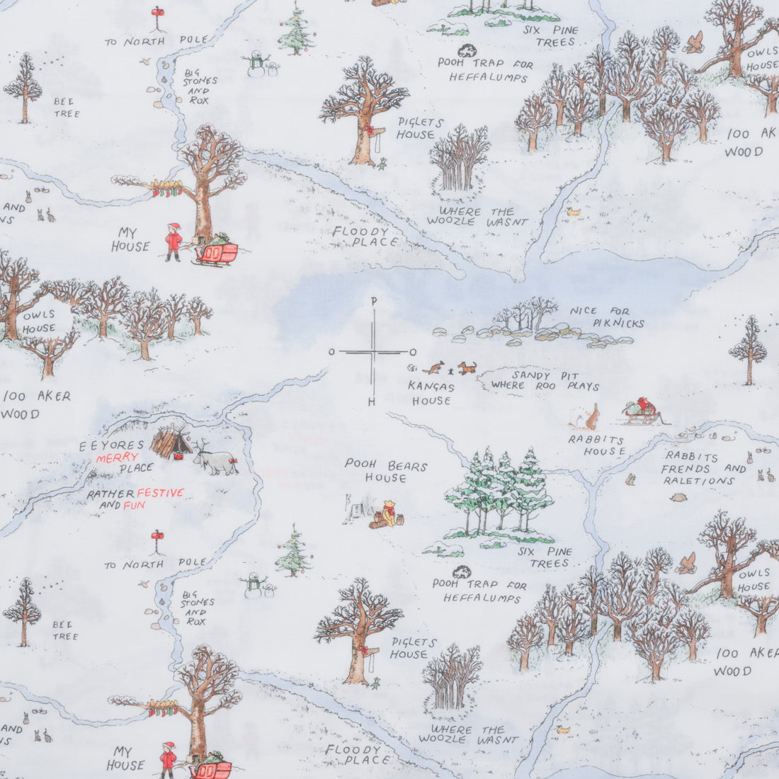 Studio E - Cotton - Christmas At Pooh Corner - Frosted Acre Wood - Snow