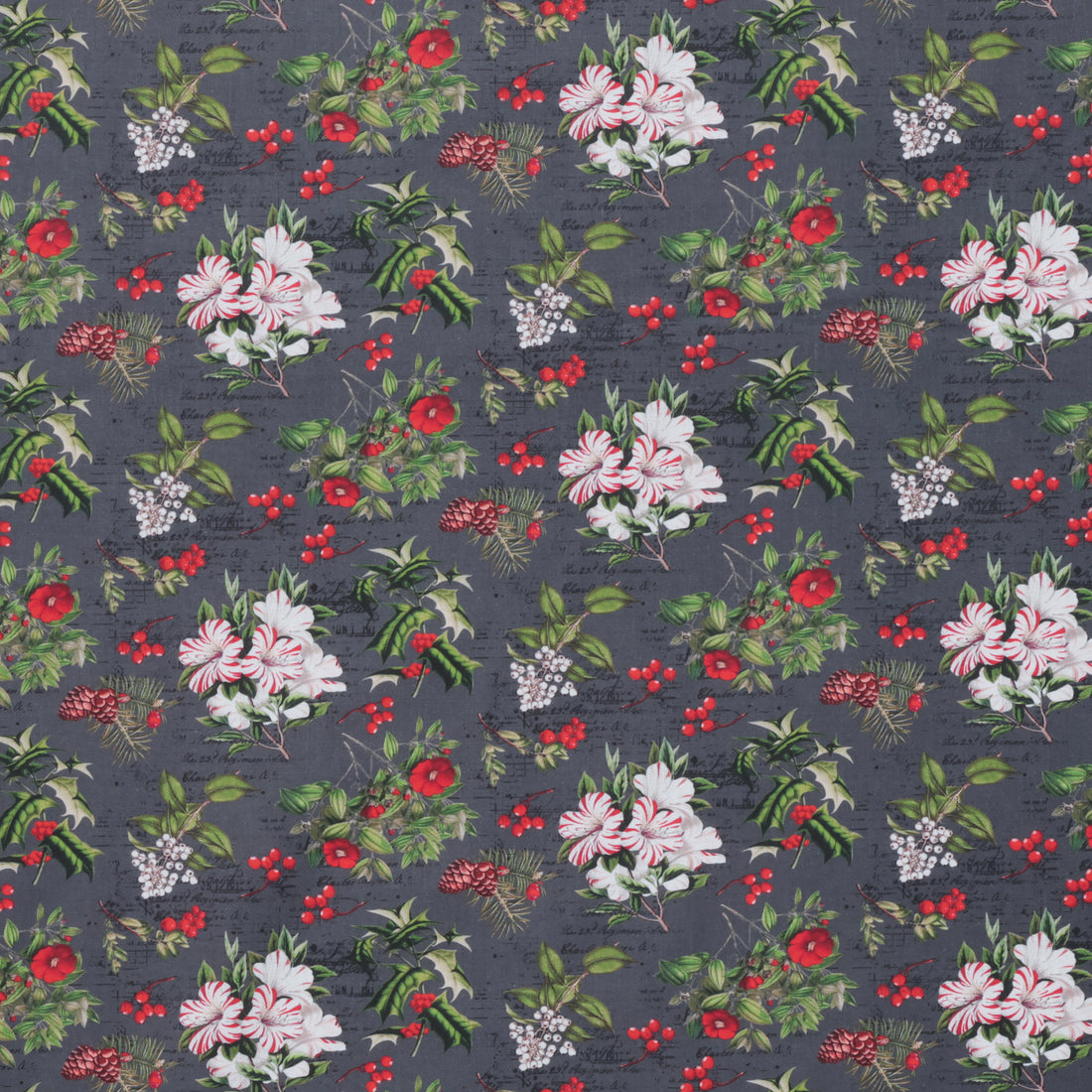 Camelot - Cotton - Joy To The World - Holiday Florals - Charcoal