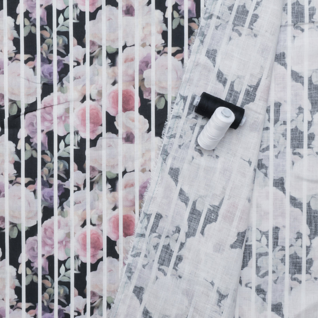 Linen - Digital Print - Black Multi