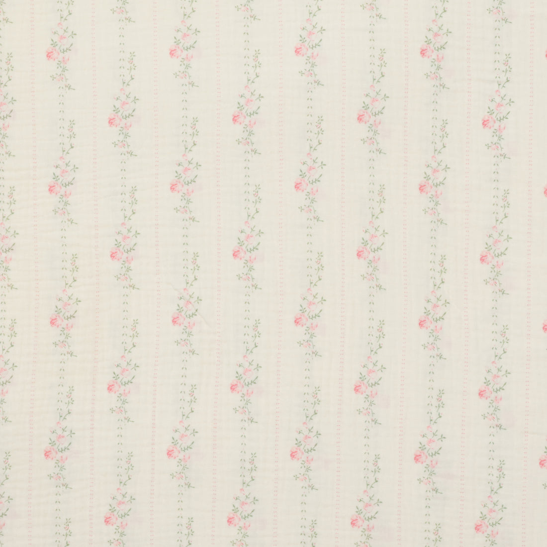 Cotton - Heirloom - Double Gauze - Ivory Pink Rose Large Stripe