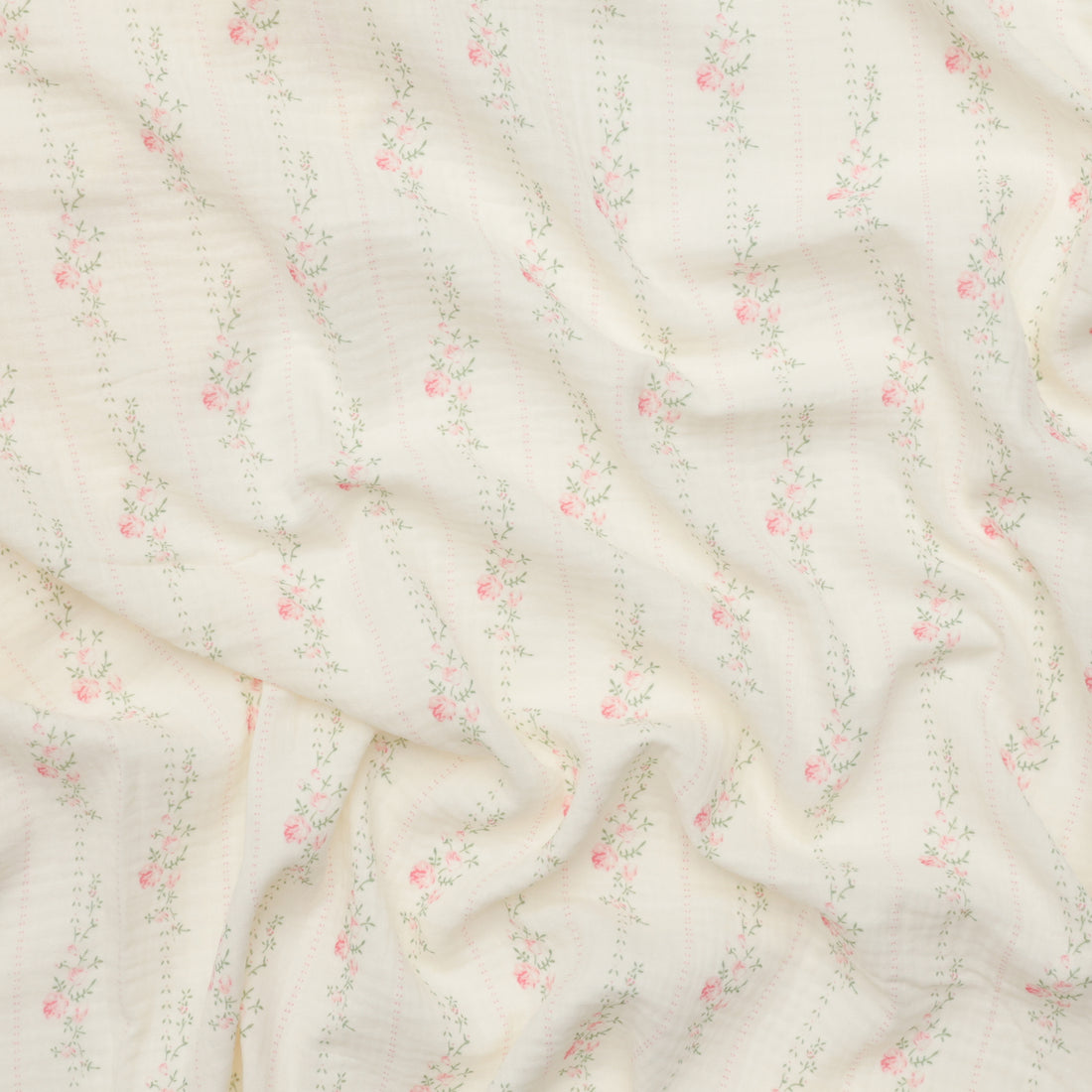 Cotton - Heirloom - Double Gauze - Ivory Pink Rose Large Stripe