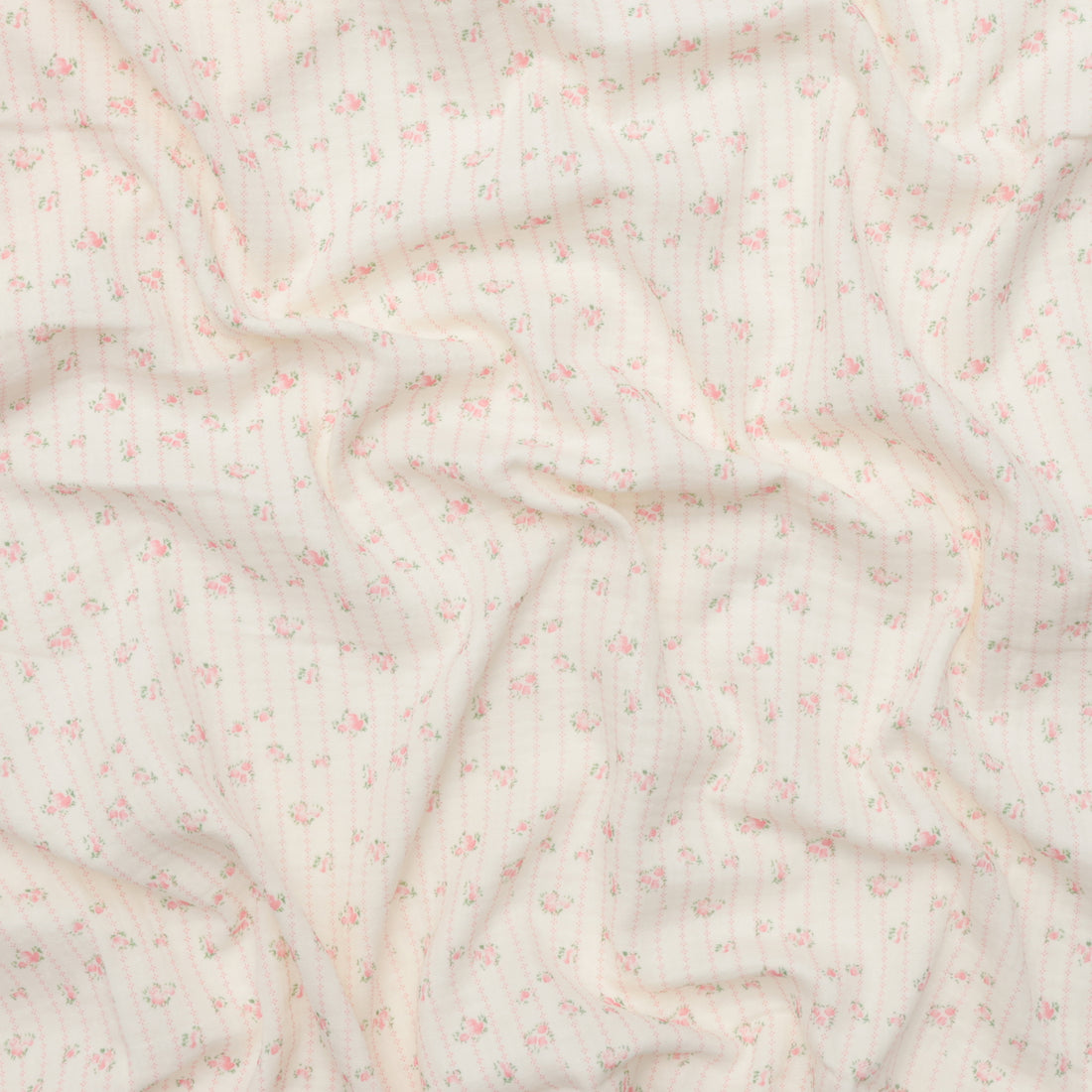 Cotton - Heirloom - Double Gauze - Ivory Pink Rose Stripe